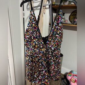 PrettyLittleThing Black Multi Sequin V-Neck Cami